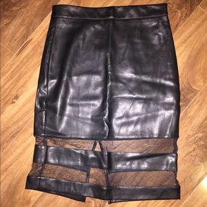 FOREVER 21 Faux Leather & Mesh/Tulle Pencil Skirt